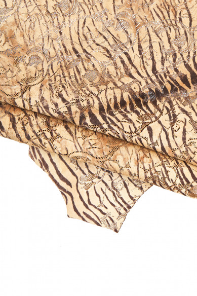 MIX of 4 beige brown leather hides, 3 perforated printed hair on leather skins and 1 smooth nappa lambskin as per picture