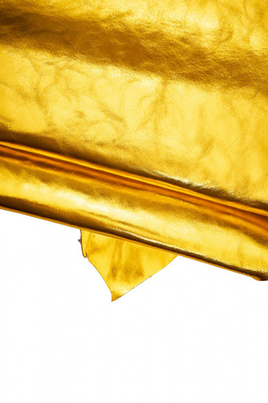YELLOW leather skin, smooth metallic goatskin, glossy slightly wrinkled hide, 1.3 - 1.5 mm