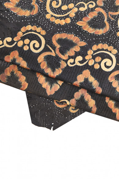 Assortment of 4 YELLOW leather hides, pack of matching printed perforated hair on leather skins and 1 smooth calfskin