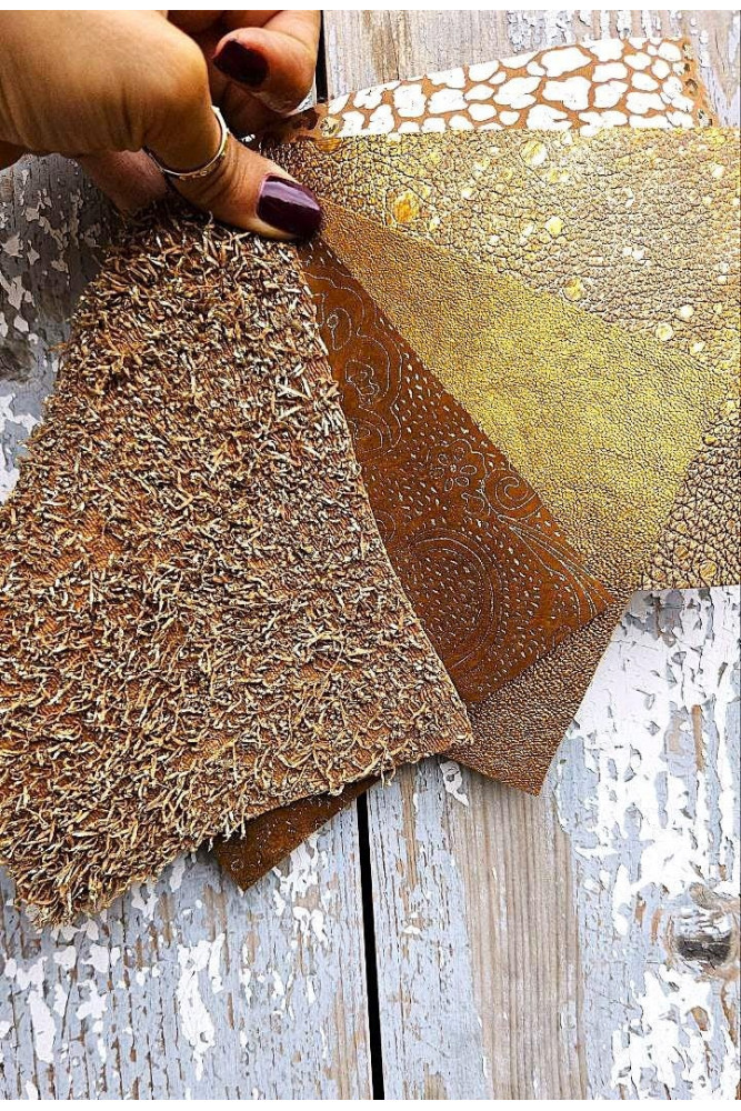 5 Selected leather scraps, ORANGE and...