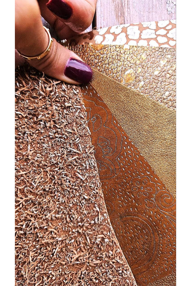 5 Selected leather scraps, ORANGE and...