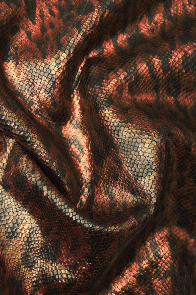 Metallic REPTILE textured leather skin, snake printed goatskin, bright soft skin