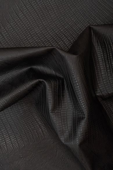 Pellame stampa LUCERTOLA testa di moro, vitello motivo tejus marrone, pelle lucida stampata lizard