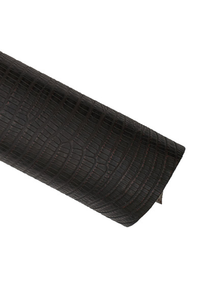 Pellame stampa LUCERTOLA testa di moro, vitello motivo tejus marrone, pelle lucida stampata lizard