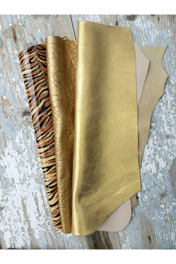 10 Selected leather scraps, GOLD, TAN...