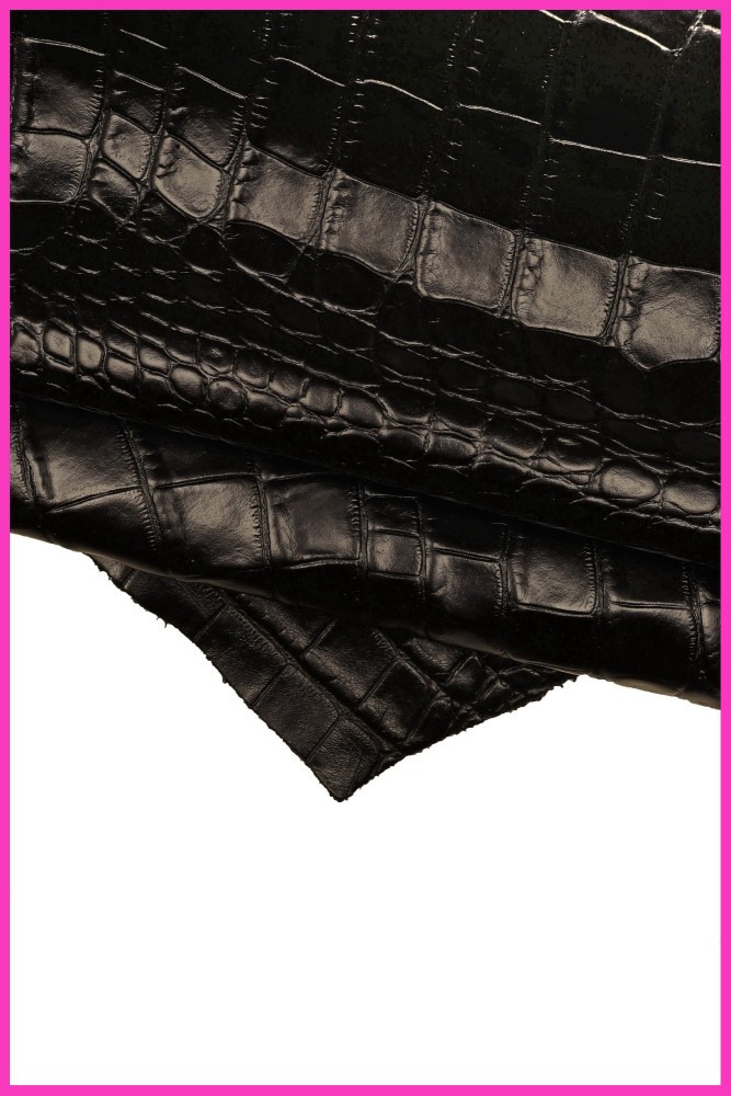 Pellame stampato COCCODRILLO NERO,...