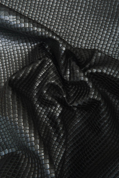 Pelle stampato COCCODRILLO grigio/nero e rosso/nero, vitello lucido stampa cocco, pelle morbida