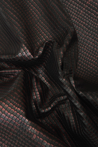 Pelle stampato COCCODRILLO grigio/nero e rosso/nero, vitello lucido stampa cocco, pelle morbida