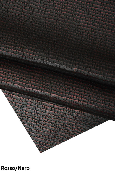 Pelle stampato COCCODRILLO grigio/nero e rosso/nero, vitello lucido stampa cocco, pelle morbida