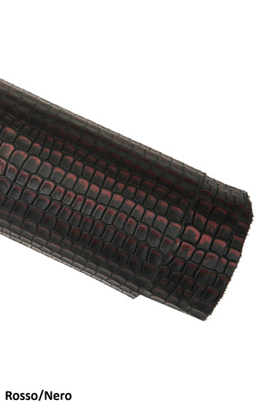 Pelle stampato COCCODRILLO grigio/nero e rosso/nero, vitello lucido stampa cocco, pelle morbida