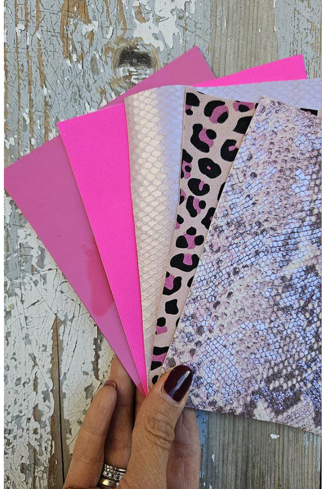 5 Selected leather scraps, FUCHSIA...