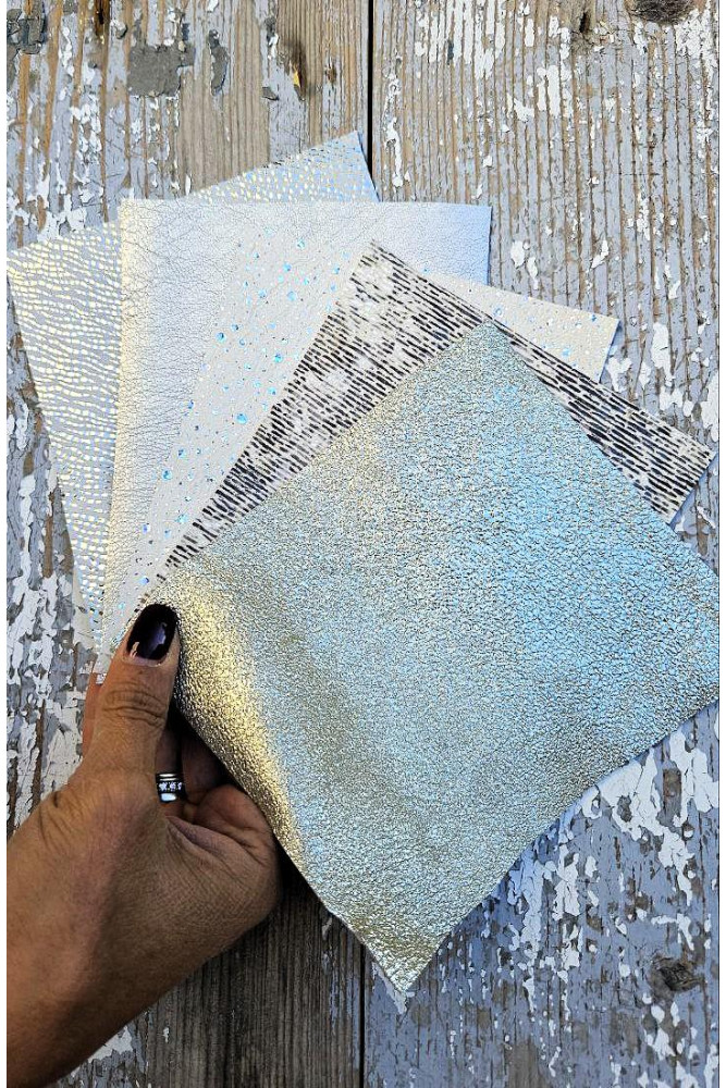 5 Selected leather scraps,SILVER,...