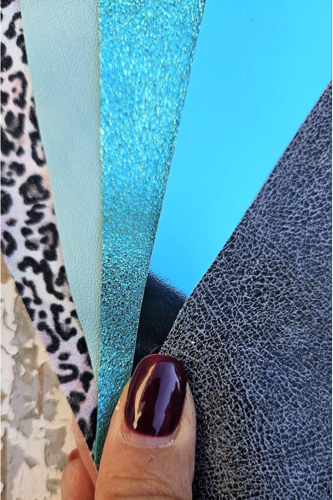 5 Selected leather scraps, TURCHOISE,...