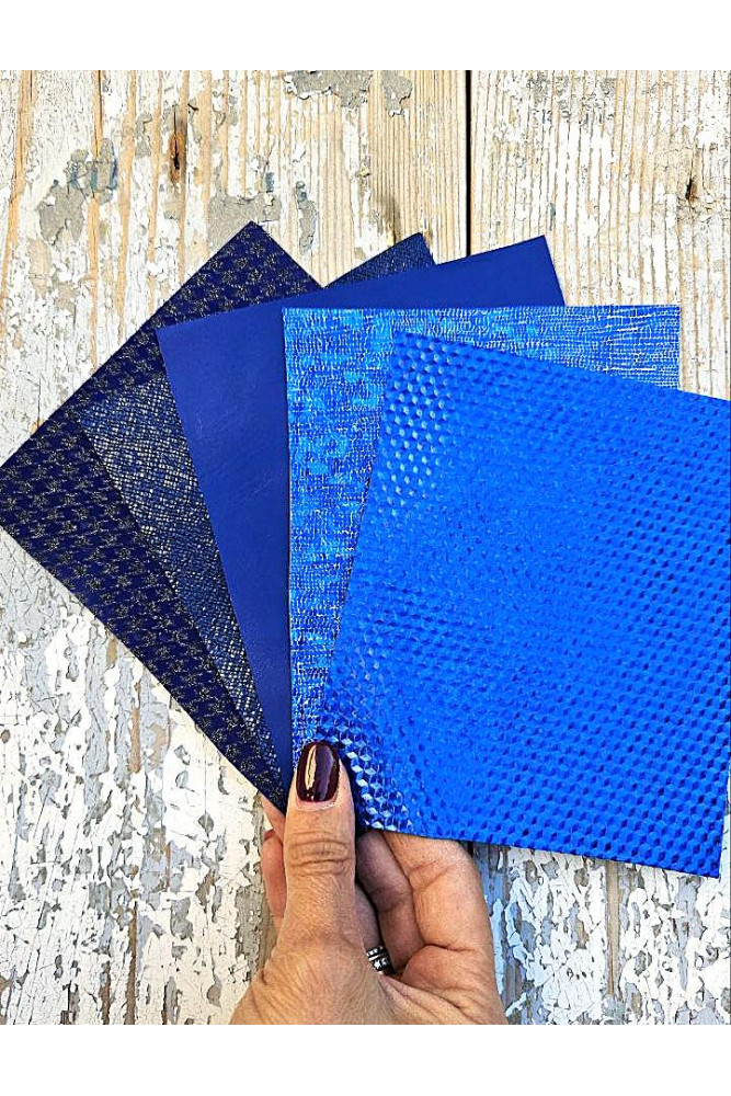 5 Selected leather scraps, BLUE...