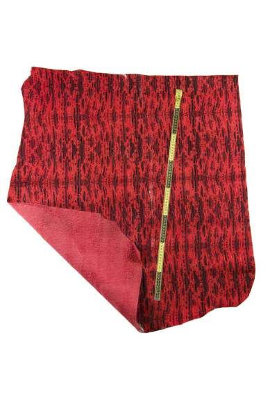 CROCODILE textured LEATHER hide, red and black glossy croc printed calfskin, alligator pattern on soft cowhide