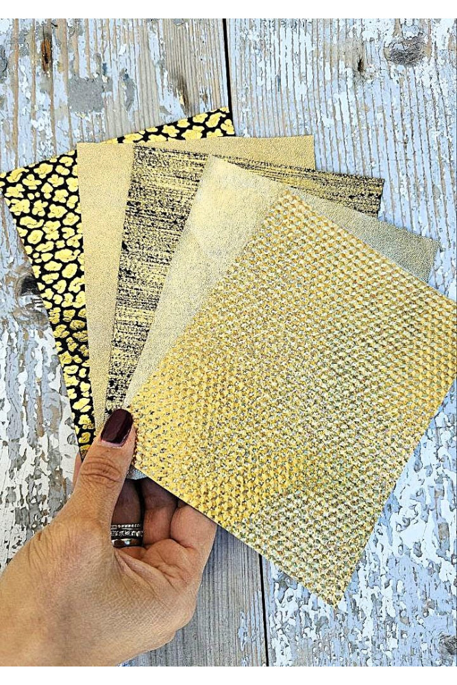 5 Selected leather scraps, GOLD and...