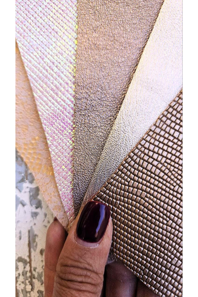 5 Selected leather scraps, beige,...