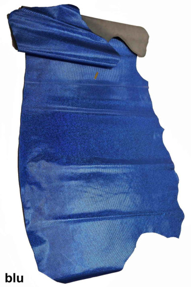 Pelle GLITTER blu, pellame laminato iridescente con stampa geometrica qualità top, vitello metallizzato B17056-MT(ST)