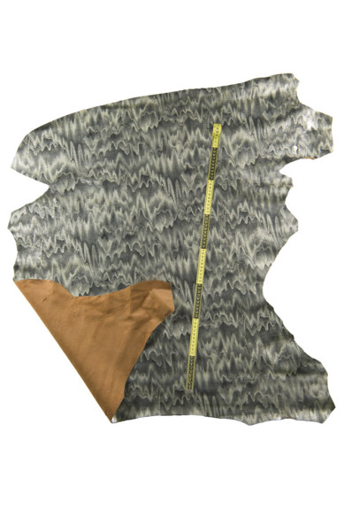 GREY WAVE printed leather skin, wrinkled patent goatskin, soft naplack hide, 0.9 -1.0 mm
