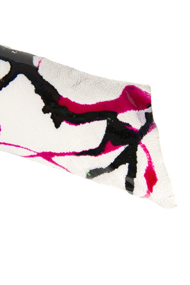 PELLE stampa SCHIZZO fuxia nero su base bianca, capra dipinta a mano fantasia pollock, pellame unico per hobbisti