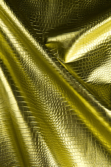 Gold CROCODILE embossed leather hide, metallic croc printed cowhide, glossy calfskin 1.0 - 1.2 mm