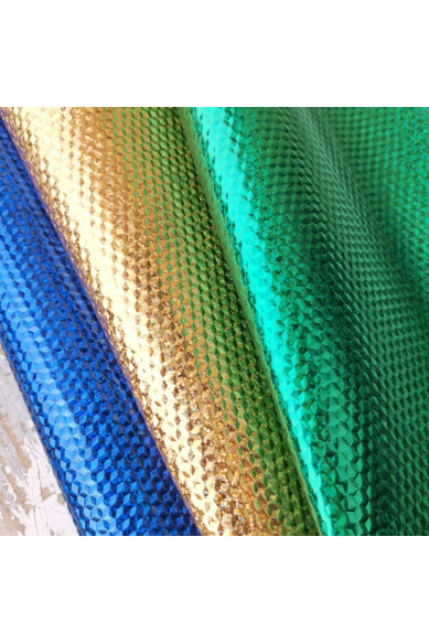 Ritagli di pellami unici selezionati, scampoli LAMINATI GLITTER oro, verde, blu iridescente in varie misure