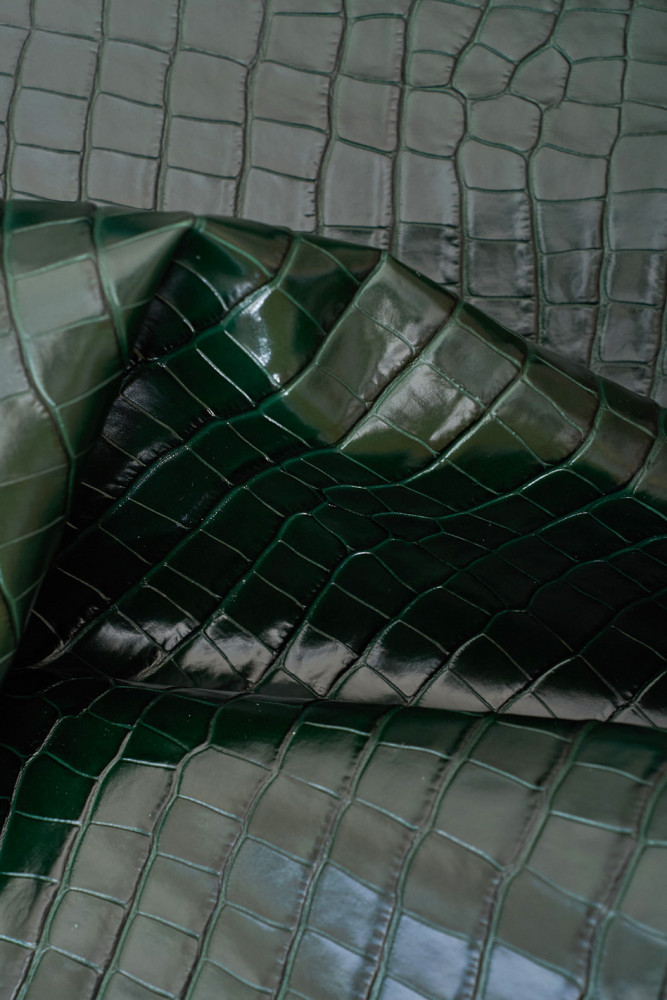 Dark GREEN crocodile embossed leather...