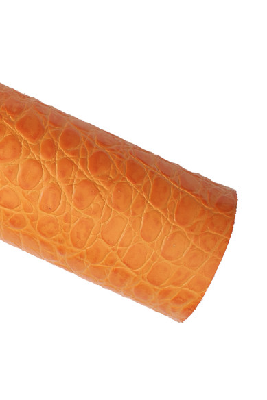 Pellame ARANCIONE stampato coccodrillo, vitello lucido motivo cocco, pelle classica arancio 1.1 - 1.3 mm