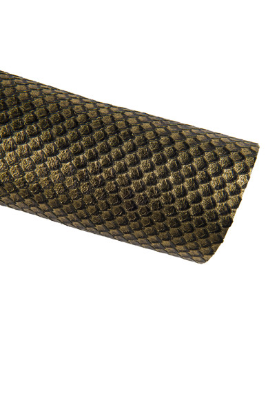 Pelle laminata ORO stampa serpente, vitello intagliato metallizzato, pellame motivo rettile morbido 1.1 - 1.2 mm