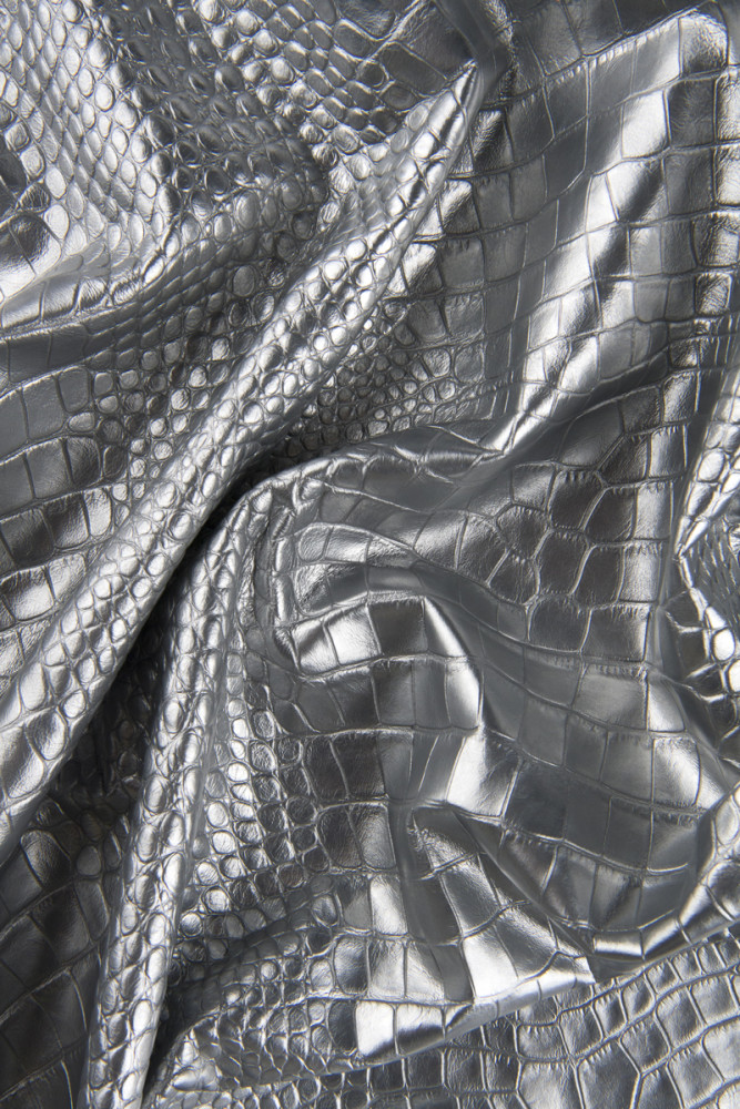 SILVER crocodile embossed leather...