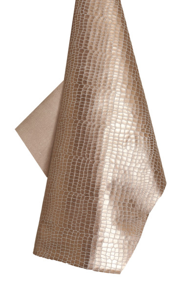 Pellame stampato coccodrillo RAME, vitello metallizzato stampa cocco, pelle laminata rosa, morbida 0.8 - 1.0 mm