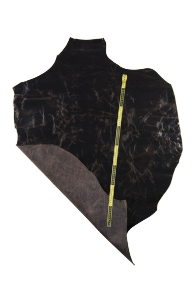 Purplish brown DISTRESSED leather hide, espresso vintage glossy kangaroo leather, aged wrinkled genuine skin