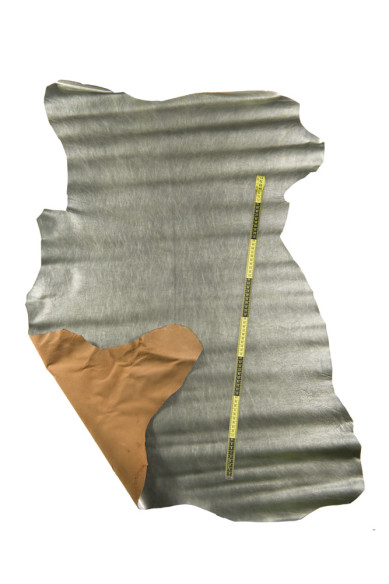 Grey glossy leather skin, naplack PATENT goatskin, silver soft WRINKLED hide 0.9 - 11 mm