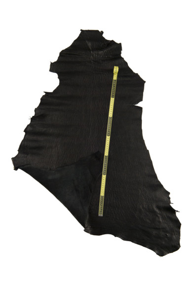 Black semi glossy LEATHER skin, washed sheepskin with irregular grain, silky semi glossy lambskin, 1.6 - 1.8 mm