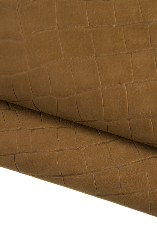 Brown CROCODILE embossed leather...