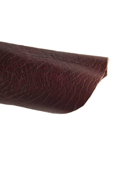 Burgundy AGED leather skin, sponged pebble grain printed goatskin, sporty soft metallic hide