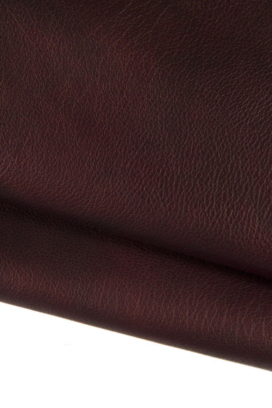 Burgundy AGED leather skin, sponged pebble grain printed goatskin, sporty soft metallic hide