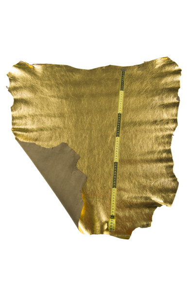 Pelle DOUBLE FACE laminata oro - scamosciata verde militare, pellame italiano morbido reversibile ideale per artigianato