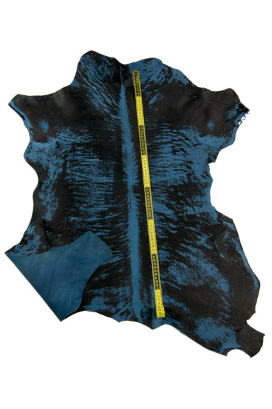 VINTAGE hair on leather hide, black petroleum green calfskin, soft worn out cowhide