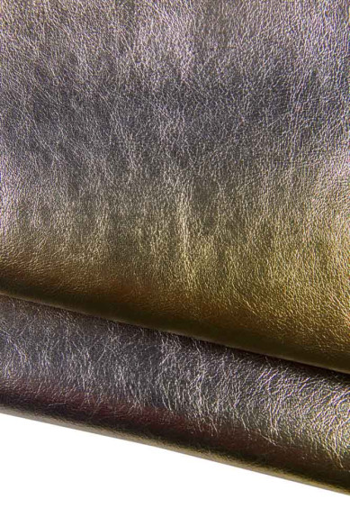 Luxurious metallic SHADED goatskin leather, gold pink steel metal striped wrinkled hide for elegant project