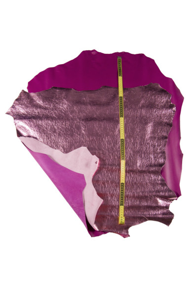 Set of 2 PINK and plum purple leather skins, metallic WRINKLED goatskin and soft smooth lambskin nappa