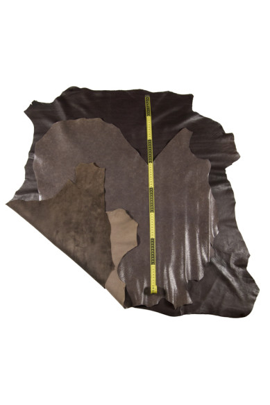 Pelli abbinate tono MARRONE, lotto di 1 capra laminata scamosciata e 1 vitello nappa, pellami qualità top per artigianato