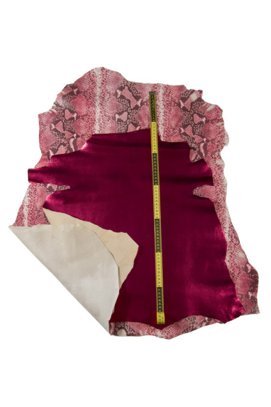 RED matching leather skins, mix of 2 high quality goatskins, PYTHON printed hide and smooth metallic skin, for craft tooling