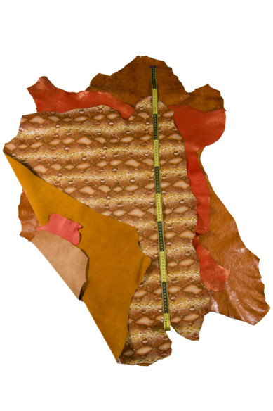 Boundle of MATCHING leather skins, orange tan tones, sporty goatskin and glitter metallic suede hide