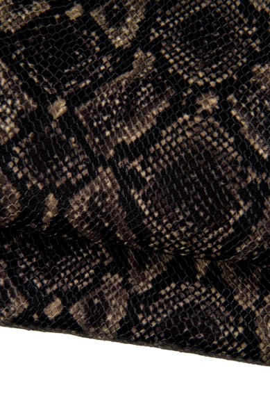 Mix of 4 BROWN leather hides, assortment of 2 sporty wrinkled goatskins, 1 pebble grain printed cowhide, 1 python textured skin