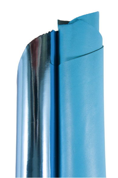 Light blue LEATHER skins, 2 skyblue matching hides, top quality set of MIRROR metallic and smooth sheepskin as per picture