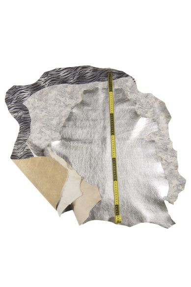 Boundle of 3 grey SILVER leather skins, luxurious metallic printed matching skins as per picture, for elegant projects