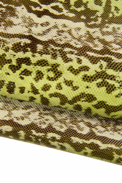 Set of 2 GREEN matching leather skins, top quality italian hides, nappa sheepskin and PYTHON printed cowhide for DIY projects