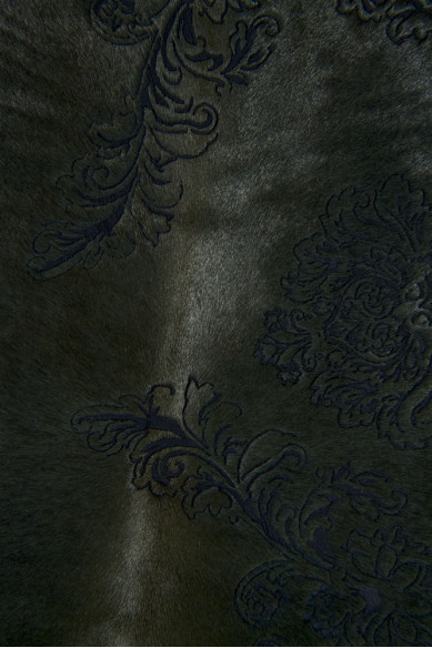 Greenish GRAY floral textured pony calfskin, flower print on soft fine hair on leather hide