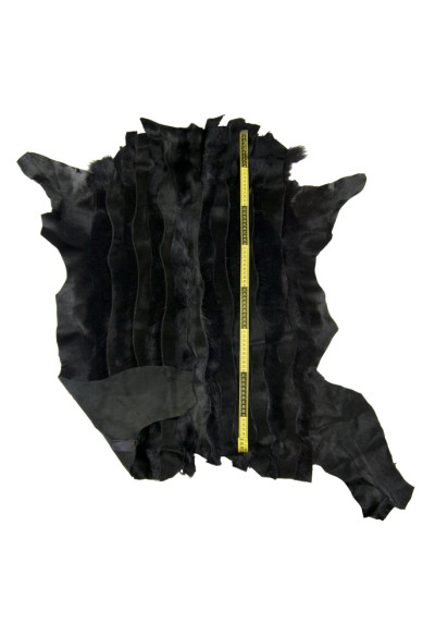 BLACK hair on leather hide, short hair long hair, striped printed stitched pony calfskin